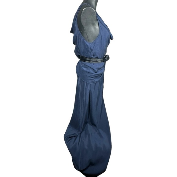 Gryphon Belle Maxi Dress 100% Silk Belted Navy Blue H11SE465 Size Small - Picture 4 of 15